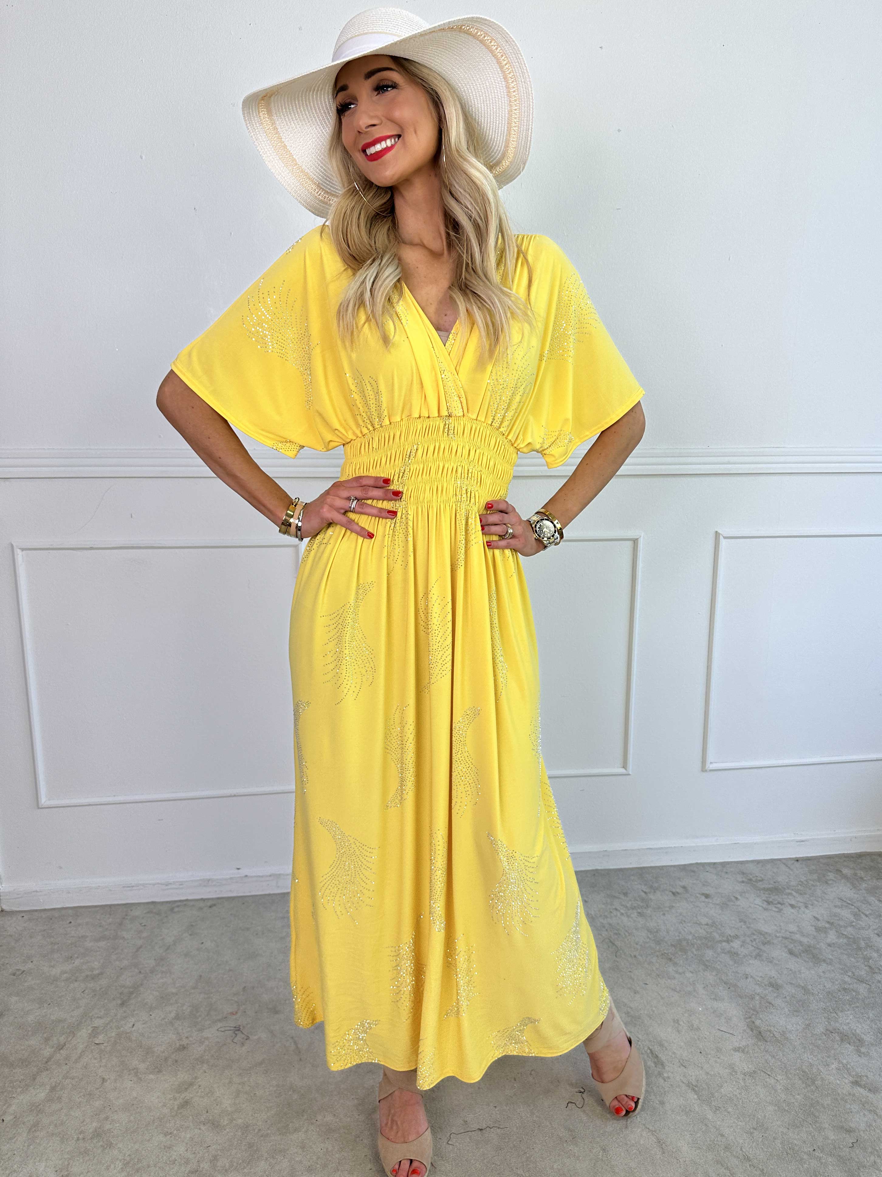 Pams Leaf Crystal - Lang elastisk kjole med mønster af similisten